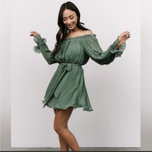 Off Shoulder Pleated Mini Dress